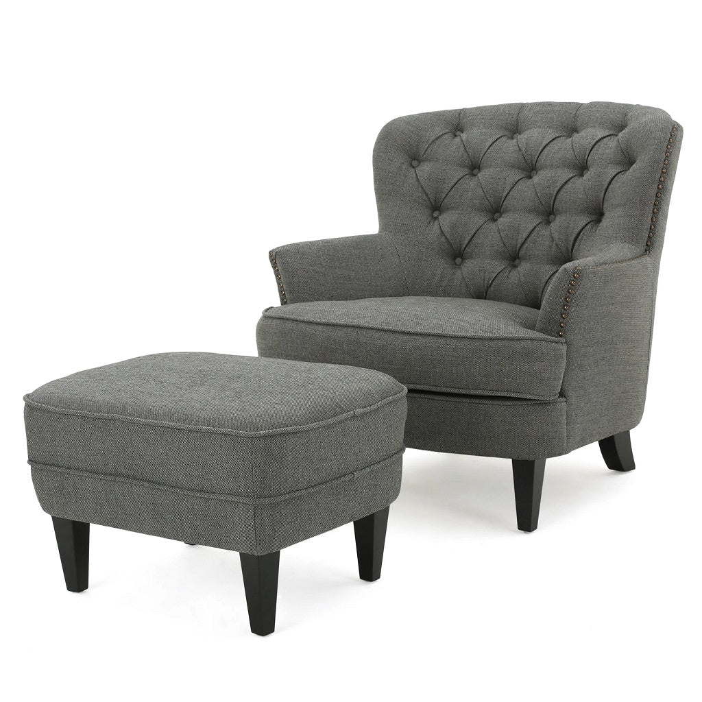 Teton Button Tufted Upholstered Club Chair With Footstool