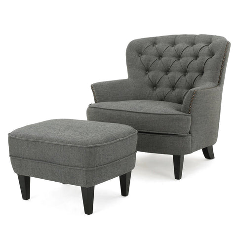 Image of Teton Button Tufted Upholstered Club Chair With Footstool