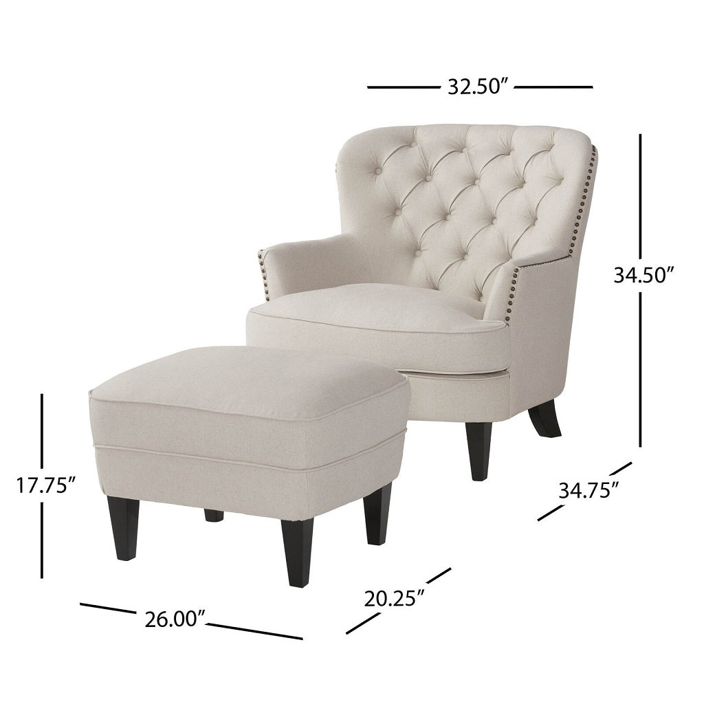 Teton Button Tufted Upholstered Club Chair With Footstool
