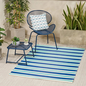 The Outdoor Modern Scatter Rug, Night Blue, Turquoise, and Cream