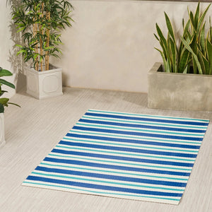 The Outdoor Modern Scatter Rug, Night Blue, Turquoise, and Cream