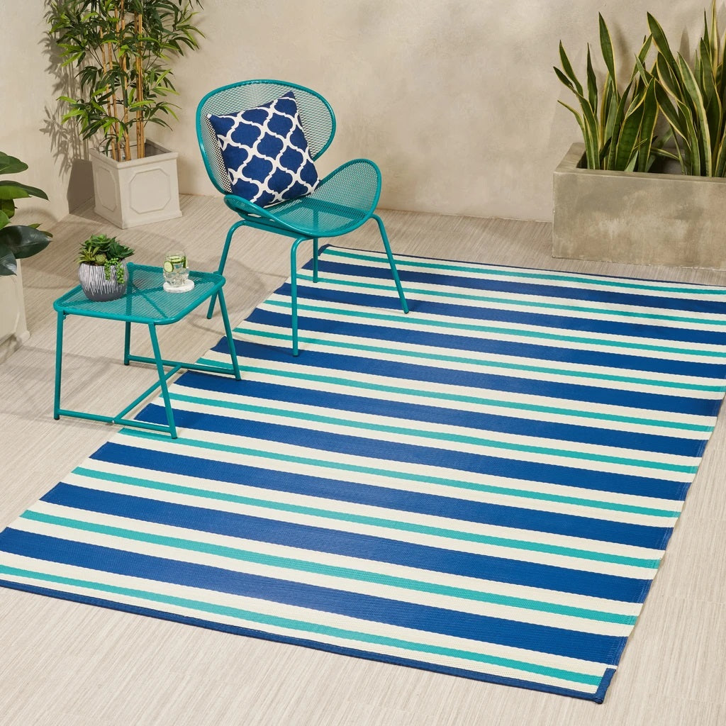 The Outdoor Modern Scatter Rug, Night Blue, Turquoise, and Cream