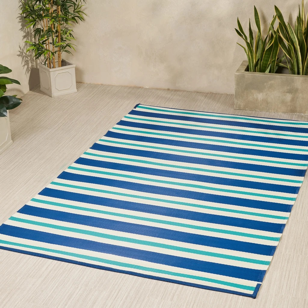 The Outdoor Modern Scatter Rug, Night Blue, Turquoise, and Cream