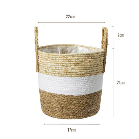 Tricolor Handwoven Planter Basket With Handles (Set of 2)