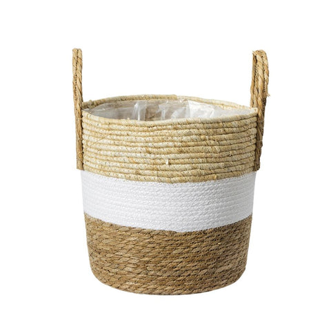 Image of Tricolor Large Handwoven Planter Basket With Handles