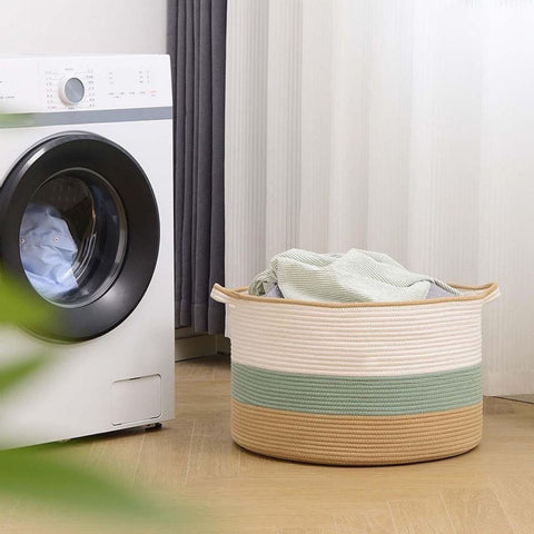 Image of Trio-Tone Cotton Rope Laundry Basket