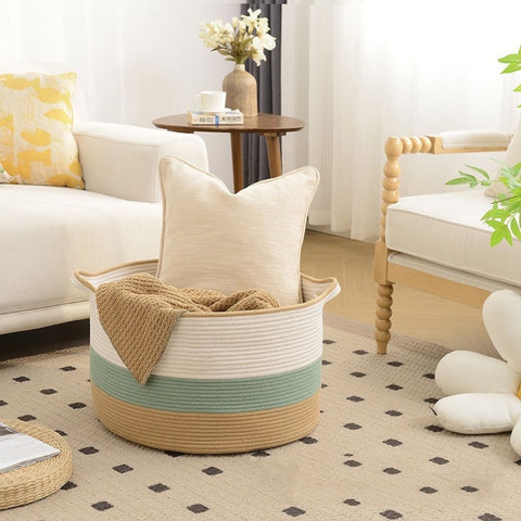 Image of Trio-Tone Cotton Rope Laundry Basket