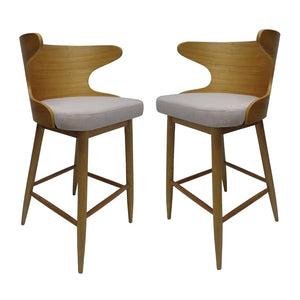 Truda Mid Century Modern Fabric Barstools (Set of 2)