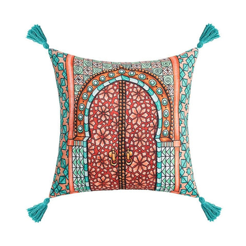 Image of Turquoise Boho Tassel Chenille Throw Pillow Cover