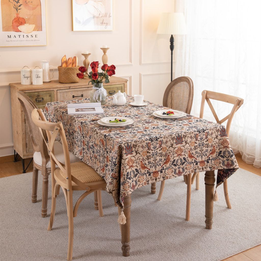 Vintage Floral Whispering Garden Jacquard Tablecloth