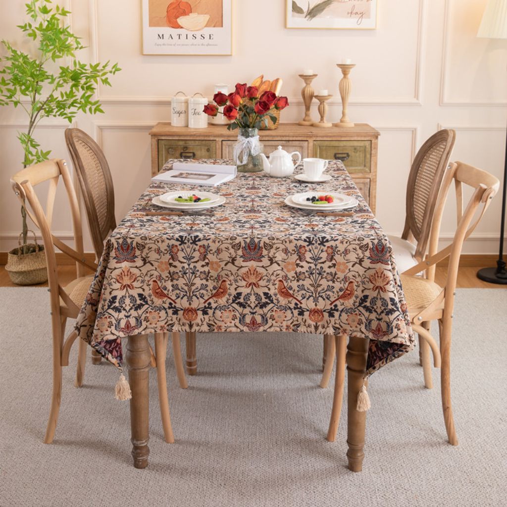 Vintage Floral Whispering Garden Jacquard Tablecloth