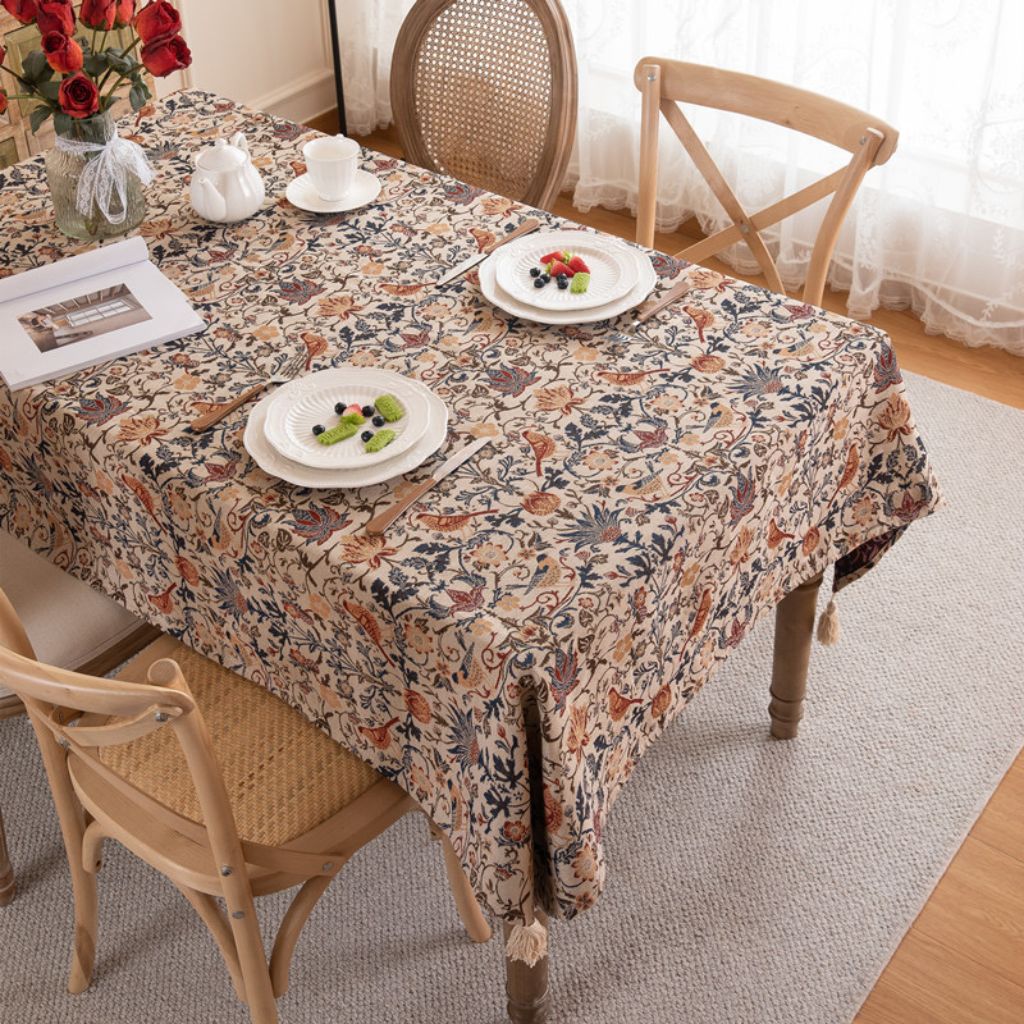 Vintage Floral Whispering Garden Jacquard Tablecloth