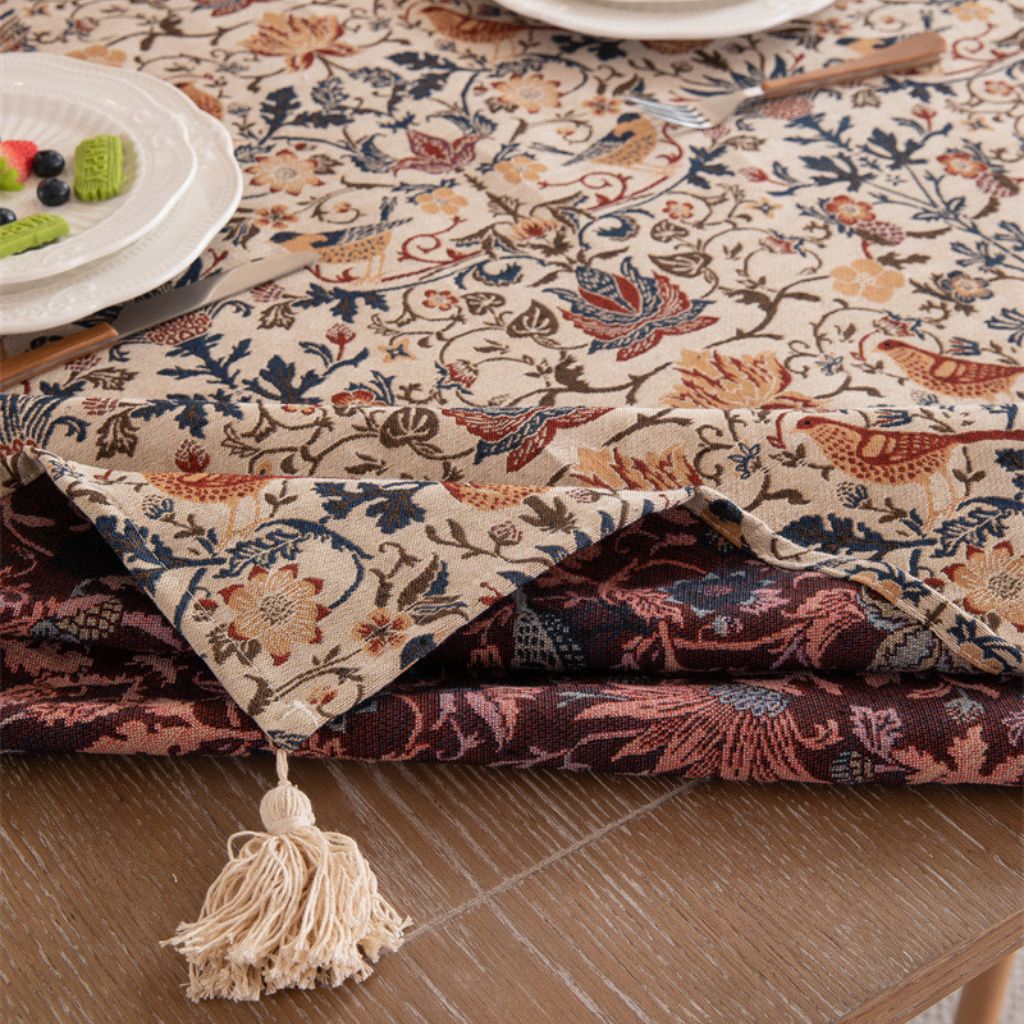 Vintage Floral Whispering Garden Jacquard Tablecloth
