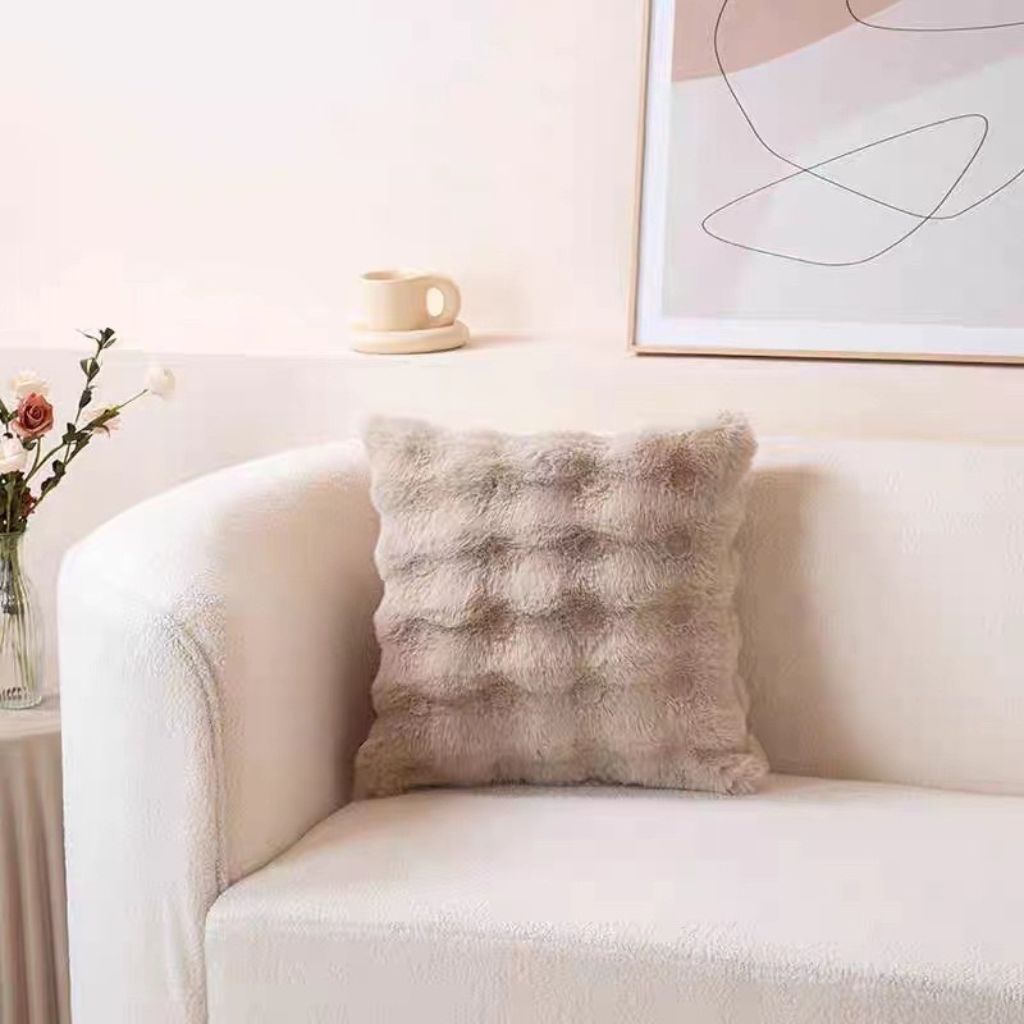 Waffle Latte Faux Fur Throw Pillow Cover