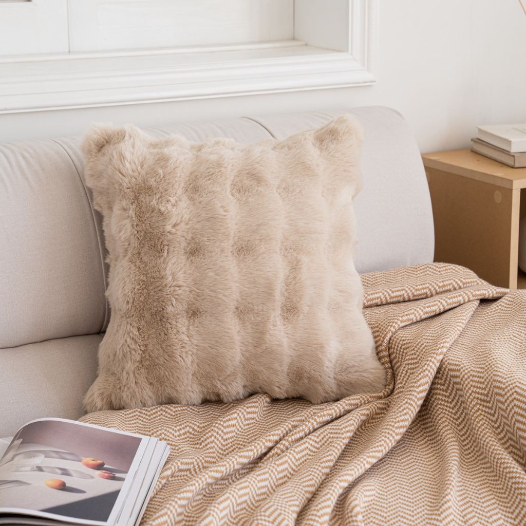 Waffle Latte Faux Fur Throw Pillow Cover