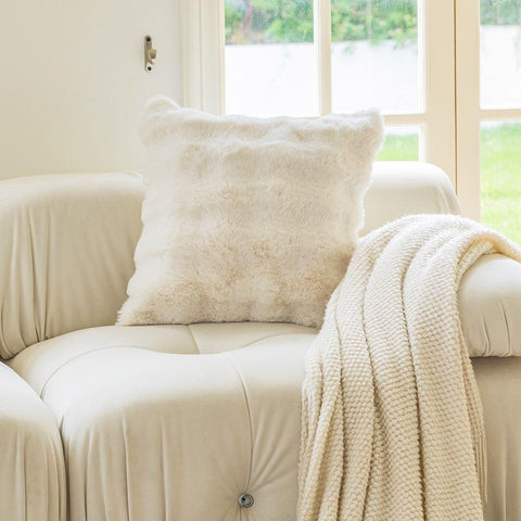 Image of Waffle Pearl White Faux Fur Throw Pillow Cover