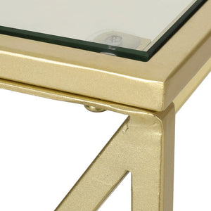 Wallner Modern Glam Tempered Glass 3 Shelf Asymmetrical Bookcase, Gold