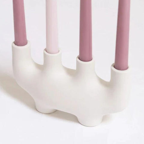 Image of White Ceramic Abstract Candle Holder