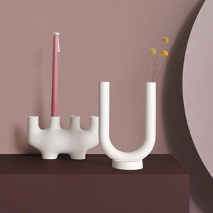 White Ceramic Abstract Candle Holder