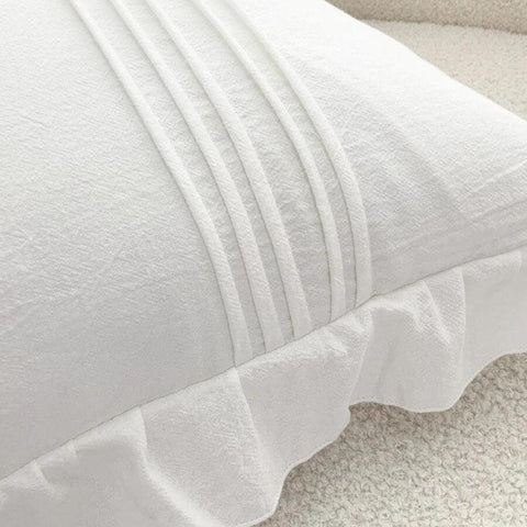 Image of White Ruffles & Pintucks Throw Pillow Cover