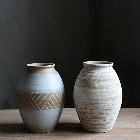 Image of White Rustic Rough Texture Ceramic Vase
