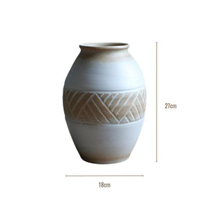 White Rustic Rough Texture Ceramic Vase with Brown Mosaic Pattern