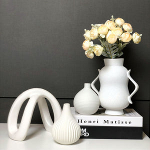 White Speckled Vase with Scrolled Handles