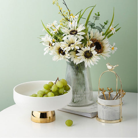 Image of White and Gold Ceramic Footed Fruit Bowl