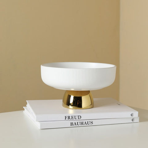 Image of White and Gold Ceramic Footed Fruit Bowl