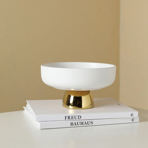 White and Gold Ceramic Footed Fruit Bowl