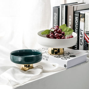 White and Gold Ceramic Footed Fruit Bowl