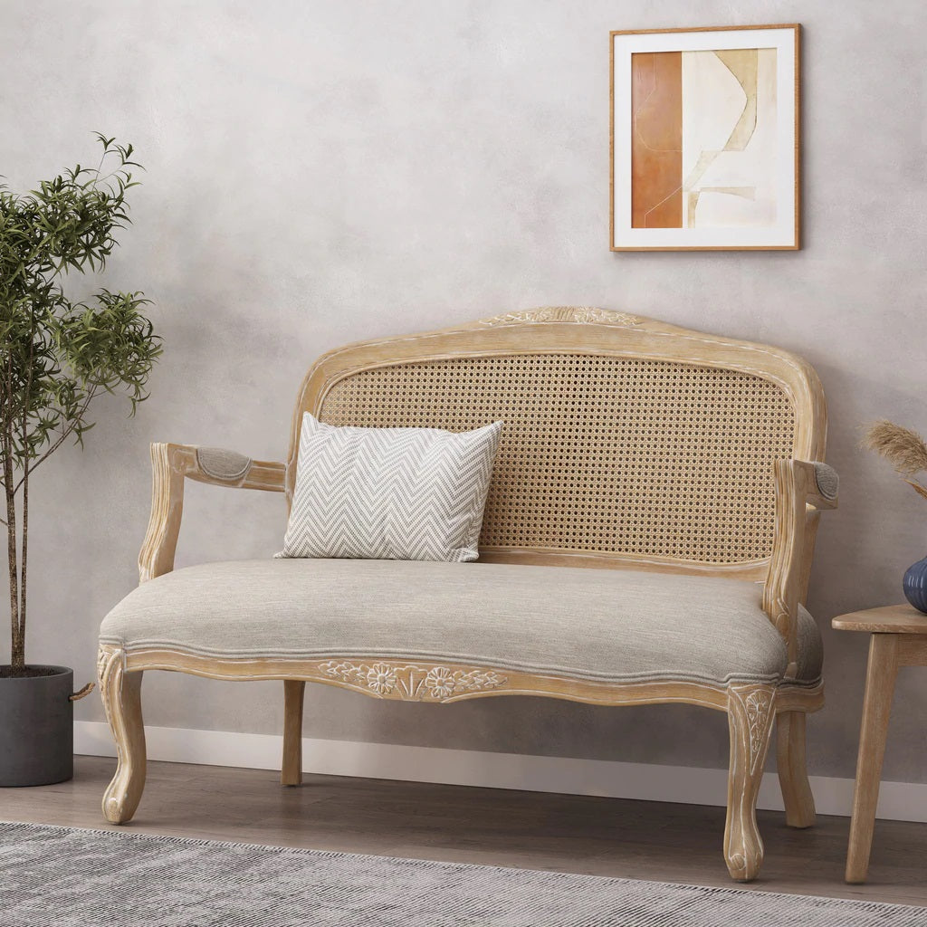Wistar French Country Wood and Cane Loveseat