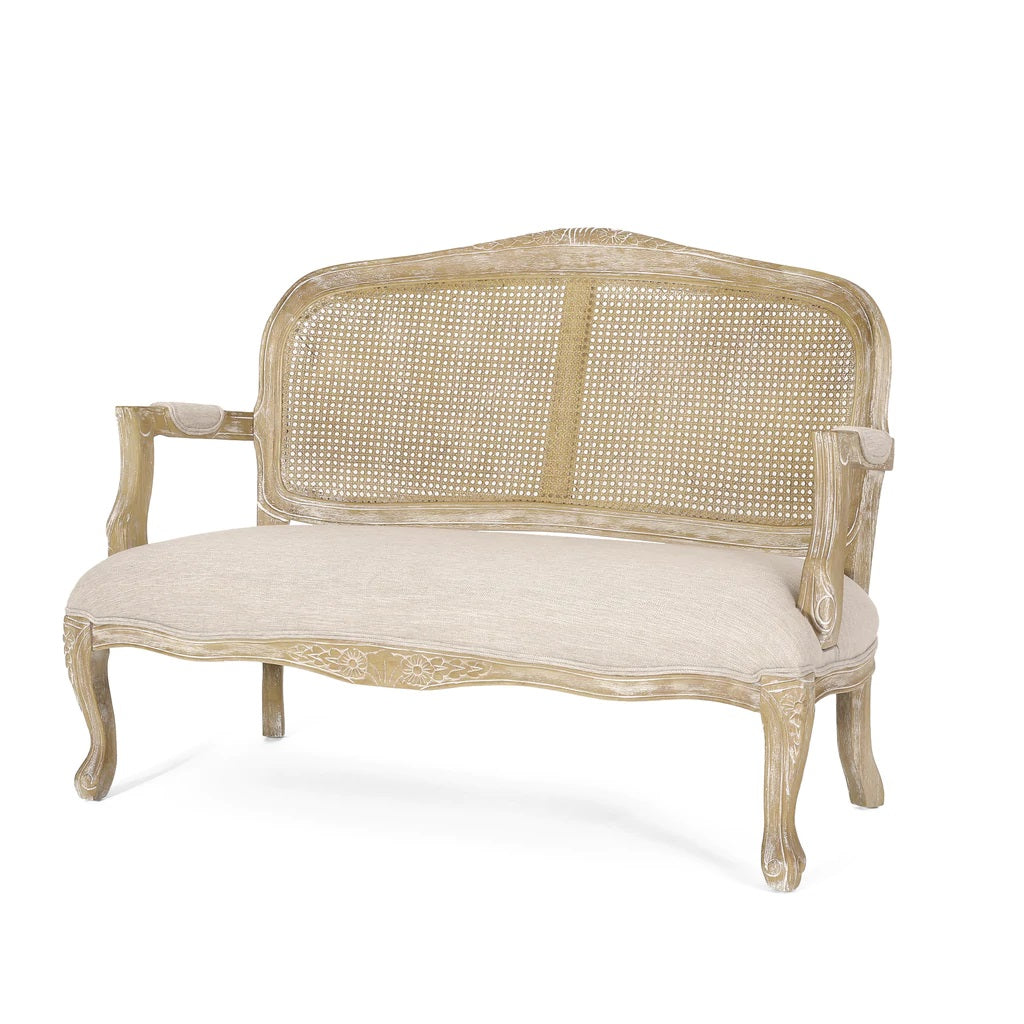 Wistar French Country Wood and Cane Loveseat