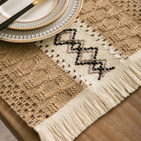 Woven Cotton and Jute Fringe Placemats (Set of 2)