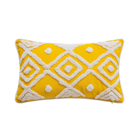 Image of Yellow Diamond Pattern Tufted Lumbar Pillow Cover