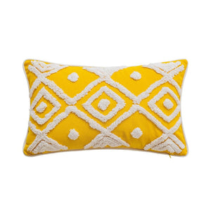 Yellow Diamond Pattern Tufted Lumbar Pillow Cover