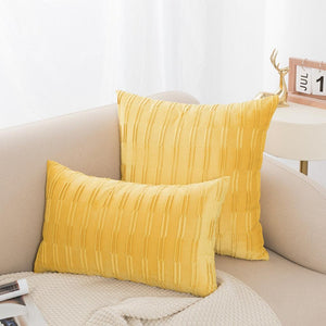 Yellow Pleated Velvet Throw Pillow Cover