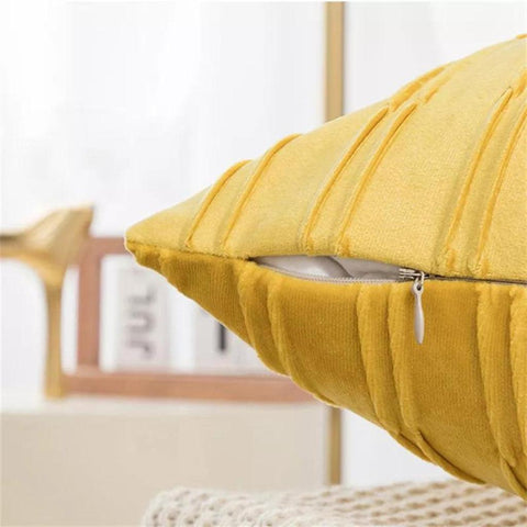 Image of Yellow Pleated Velvet Throw Pillow Cover