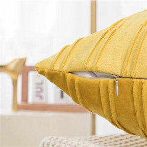Yellow Pleated Velvet Throw Pillow Cover