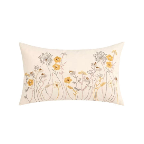 Yellow Wild Meadow Embroidered Throw Pillow Cover (Set of 2)