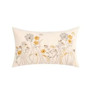 Yellow Wild Meadow Embroidered Throw Pillow Cover (Set of 3)