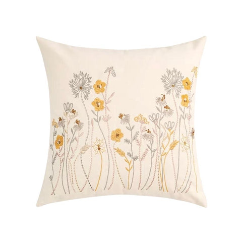 Image of Yellow Wild Meadow Embroidered Throw Pillow Cover (Set of 3)