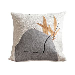Zen Stone Botanical Embroidered Throw Pillow Cover