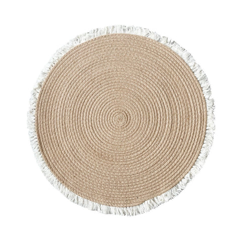 Image of Natural Round Cotton Rope Accent Rug with Tassels