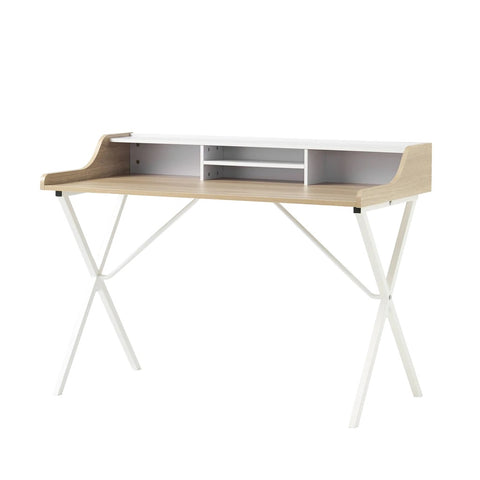 Image of Alexandria Modern White and Oak Computer Desk with Storage Space