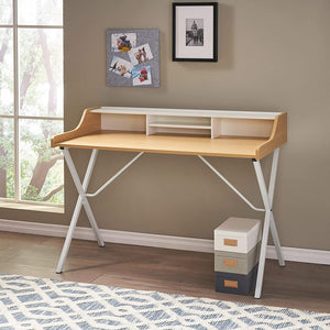 Alexandria Modern White and Oak Computer Desk with Storage Space