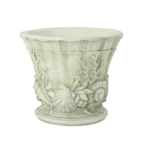Image of Guava Outdoor Cast Stone Garden Urn Planter, Green Moss with White