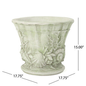 Guava Outdoor Cast Stone Garden Urn Planter, Green Moss with White